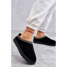 Wildleder -Pantoffeln für Frauen mit Fell und Stickerei schwarz 3