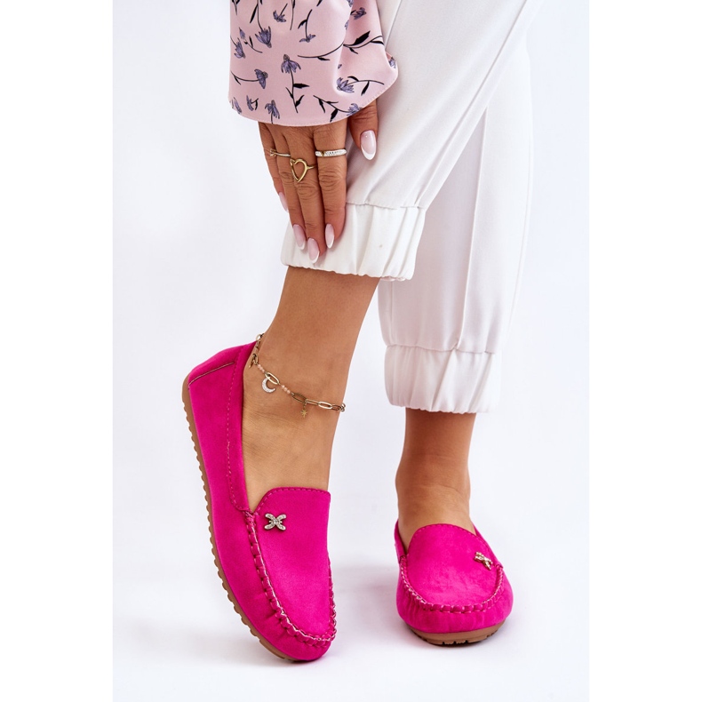 Damen-Loafer aus Wildleder mit fuchsiafarbener Leah-Verzierung rosa 1
