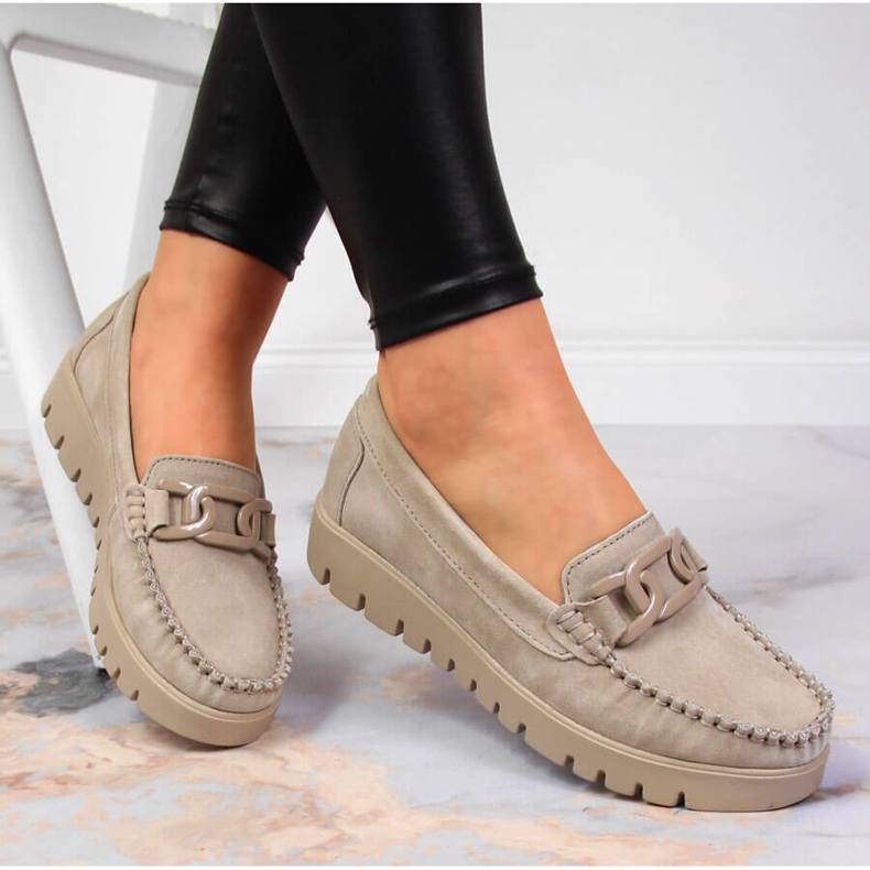 Ledermokassins für Damen auf der beigen Plattform Filippo DP3334 1