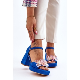 Modische Sandalen mit Kristallen auf Chunky Heels Blue Garrett blau 1
