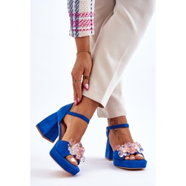 Modische Sandalen mit Kristallen auf Chunky Heels Blue Garrett blau 2