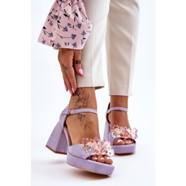 PS1 Modische Sandalen mit Kristallen auf massiven Absätzen Lila Garrett 1