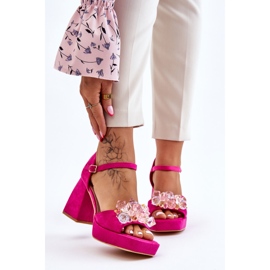 PS1 Modische Sandalen mit Kristallen auf Chunky Heels Fuchsia Garrett rosa 1