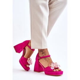 PS1 Modische Sandalen mit Kristallen auf Chunky Heels Fuchsia Garrett rosa 2