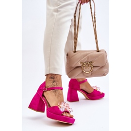 PS1 Modische Sandalen mit Kristallen auf Chunky Heels Fuchsia Garrett rosa 3