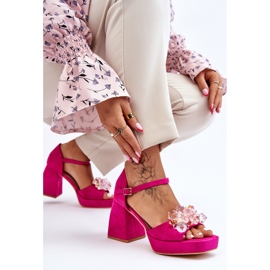 PS1 Modische Sandalen mit Kristallen auf Chunky Heels Fuchsia Garrett rosa 5
