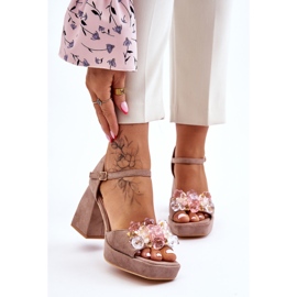 PS1 Modische Sandalen mit Kristallen auf massiven Absätzen Dunkelbeige Garrett braun 1