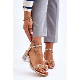 S.Barski Goldfarbene Damensandalen mit niedrigen Absätzen Gold Benicio golden 1