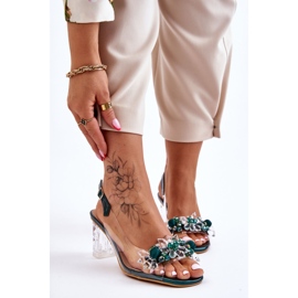 S.Barski Modische Sandalen mit grünen Terrassenperlen 1