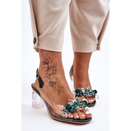 S.Barski Modische Sandalen mit grünen Terrassenperlen 2