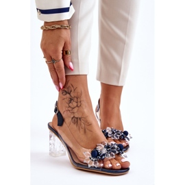 S.Barski Modische Sandalen mit Perlen Navy Terrance marineblau 2