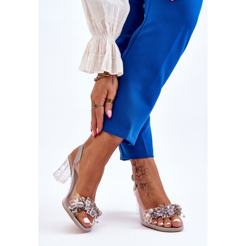 S.Barski Modische Sandalen mit grauen Terrassenperlen 2