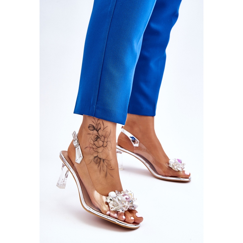 S.Barski Elegante transparente Sandalen mit silberner Lilah-Dekoration silber- 2