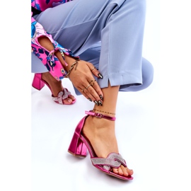 PA1 Sandalen mit niedrigem Absatz und fuchsiafarbenen Monra-Strasssteinen rosa 3