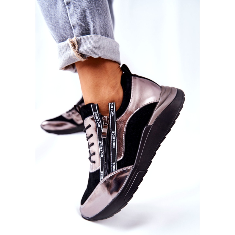 POTOCKI Leder-Metallic-Sportsneaker in Schwarz und Silber 1