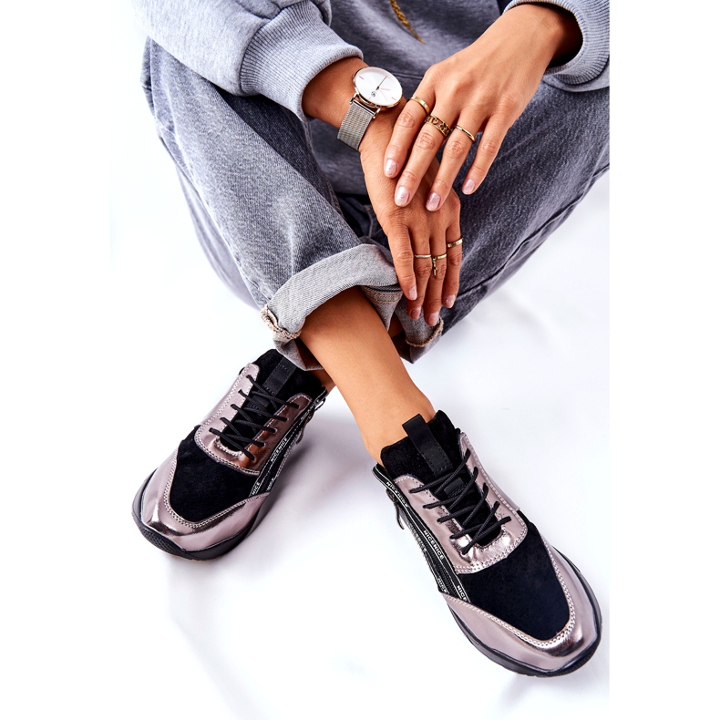 POTOCKI Leder-Metallic-Sportsneaker in Schwarz und Silber 3