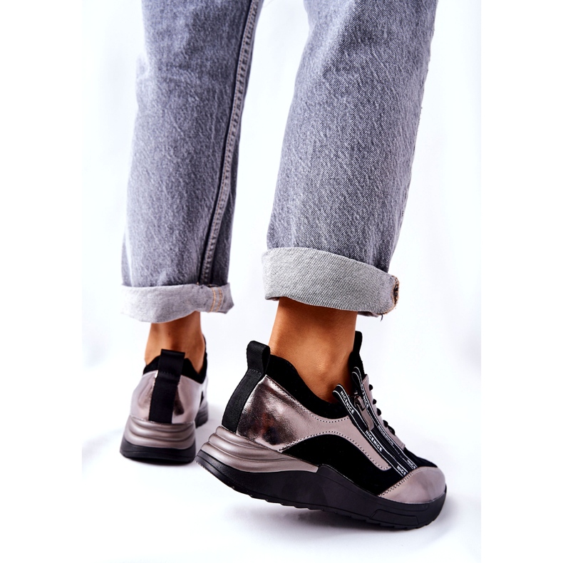 POTOCKI Leder-Metallic-Sportsneaker in Schwarz und Silber 4