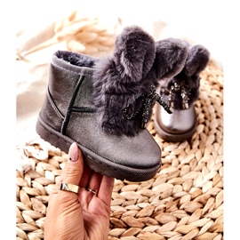 Kinder-Schneestiefel mit Pelz mit Ohren grauer Hase braun silber- 1