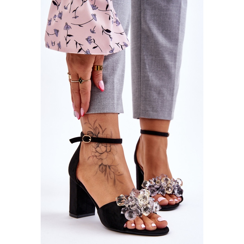 Elegante schwarze Cameron High Heel Sandalen mit Kristallen 1