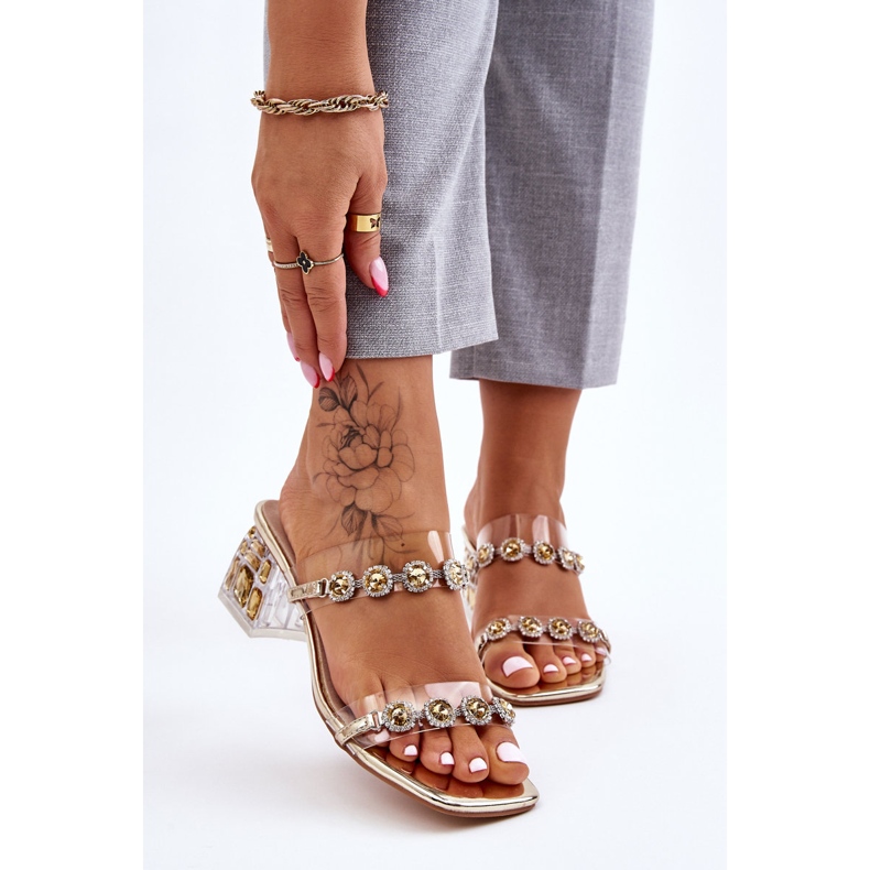 S.Barski Damenhausschuhe mit dekorativen Zirkonen Golden Leyla 1