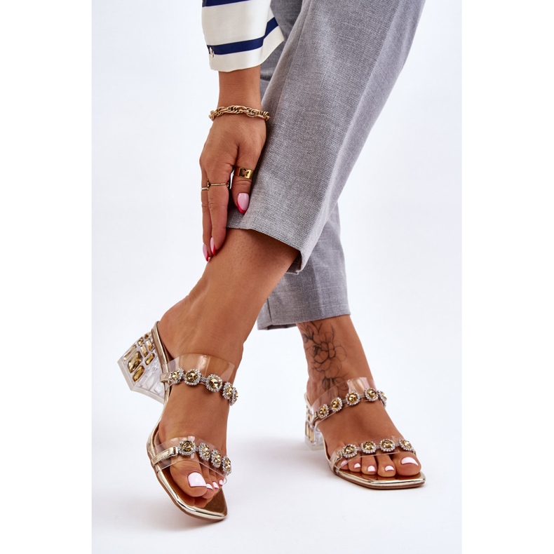 S.Barski Damenhausschuhe mit dekorativen Zirkonen Golden Leyla 2