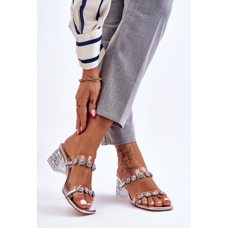 S.Barski Damenhausschuhe mit dekorativen Zirkonen Silber Leyla silber- 2