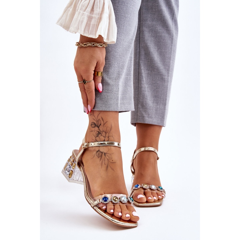 S.Barski Damensandalen auf High Heels mit goldenen Esma-Kristallen 1