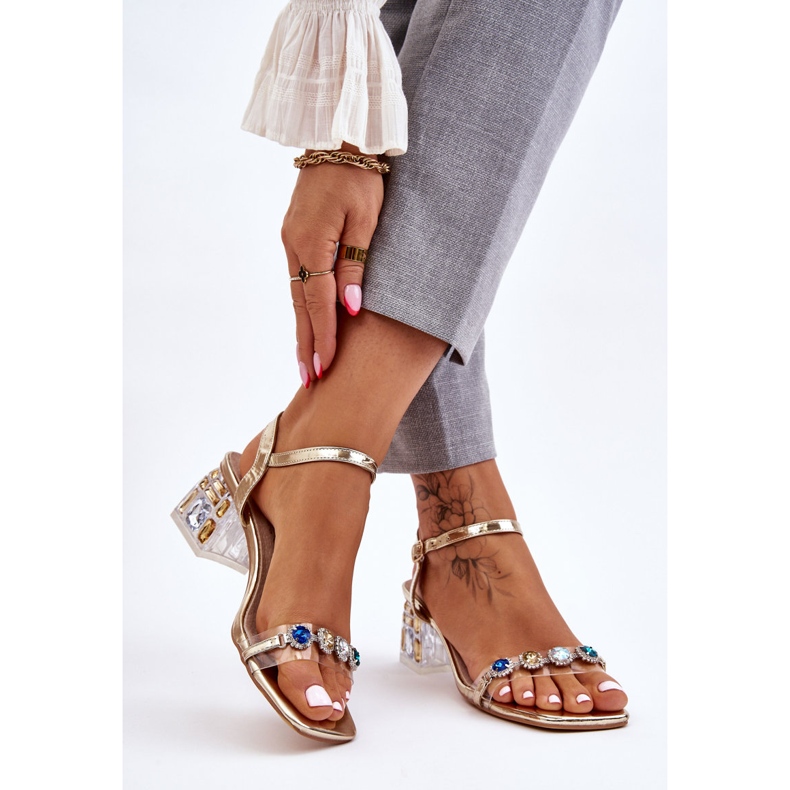 S.Barski Damensandalen auf High Heels mit goldenen Esma-Kristallen 2