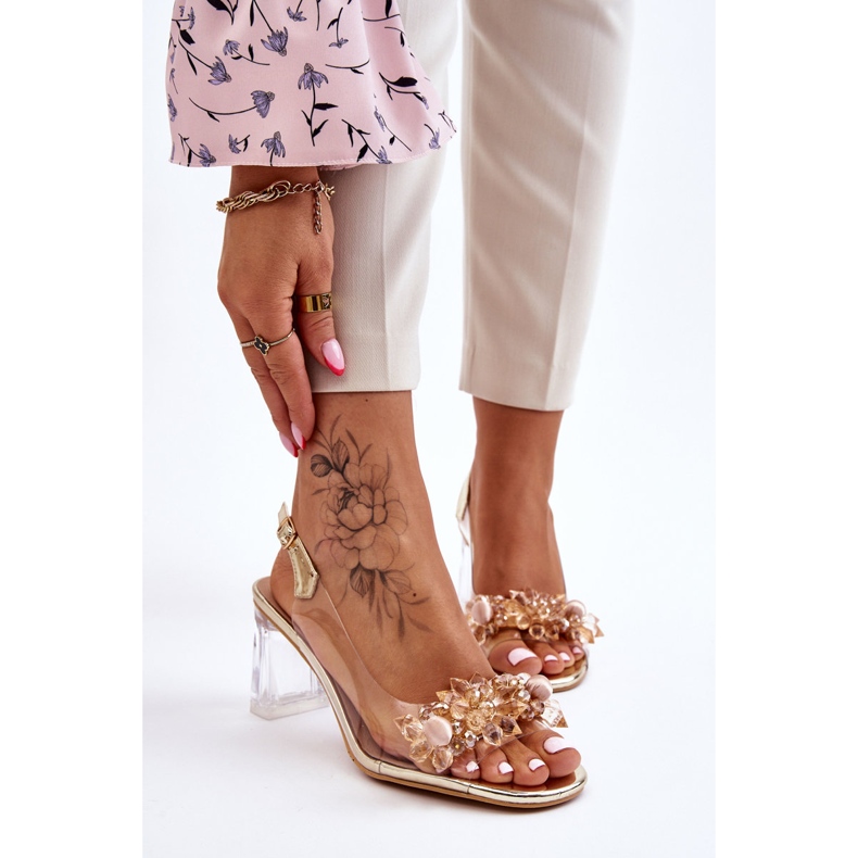 S.Barski Modische transparente Sandalen mit goldenen Carmelo-Ornamenten 1