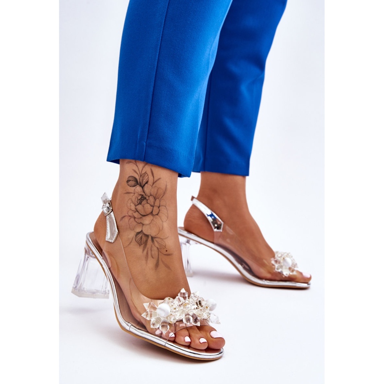 S.Barski Modische transparente Sandalen mit silbernen Carmelo-Ornamenten silber- 1