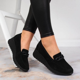 Filippo DP3632 Ledermokassins auf Keilabsatz mit Kette schwarz 1