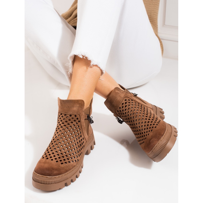 Durchbrochene Damenstiefel Potocki Brown braun 2