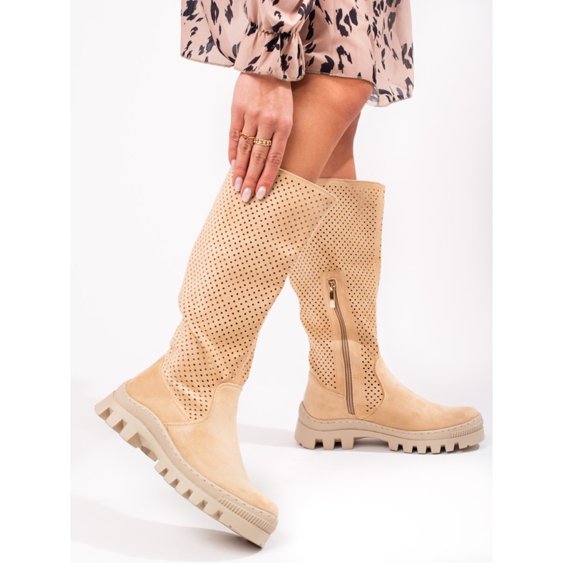 W. Potocki Durchbrochene Wildlederstiefel von Potocki beige 1