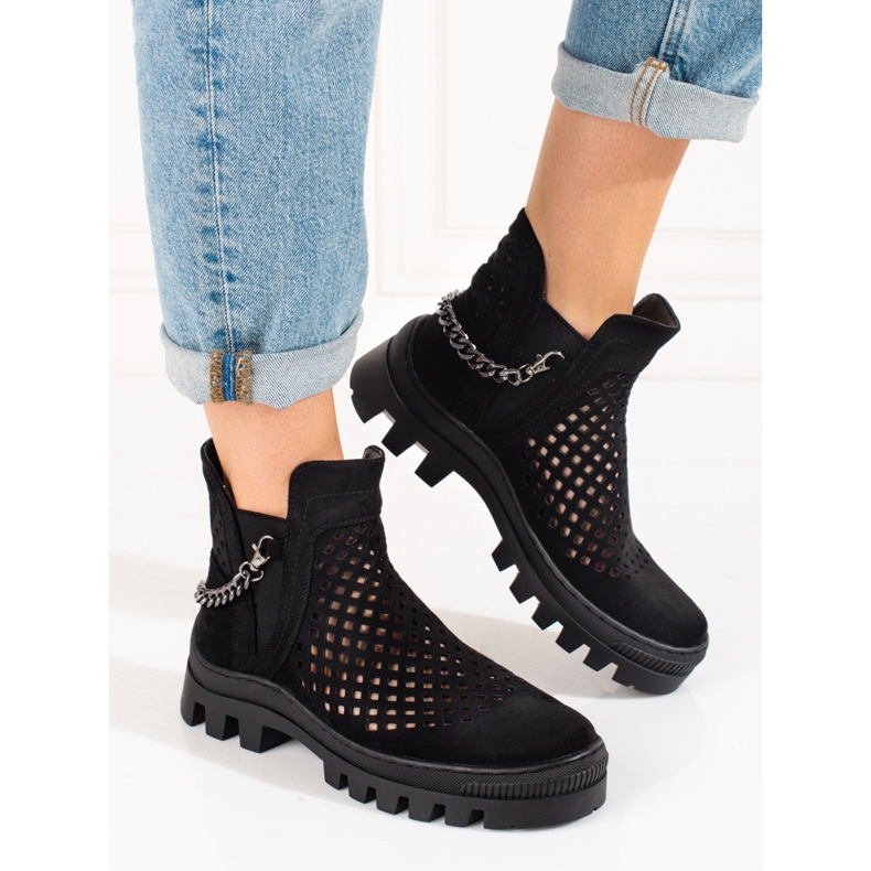 Durchbrochene Damenstiefel Potocki Schwarz 1