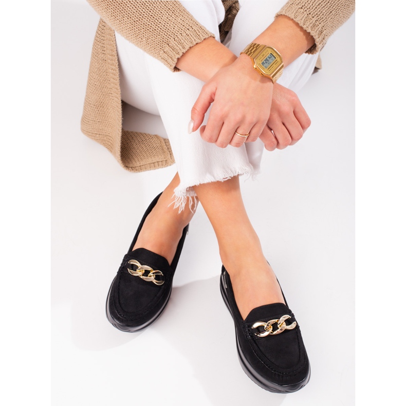 Shelovet Keil-Loafer für Damen mit Kette schwarz 1