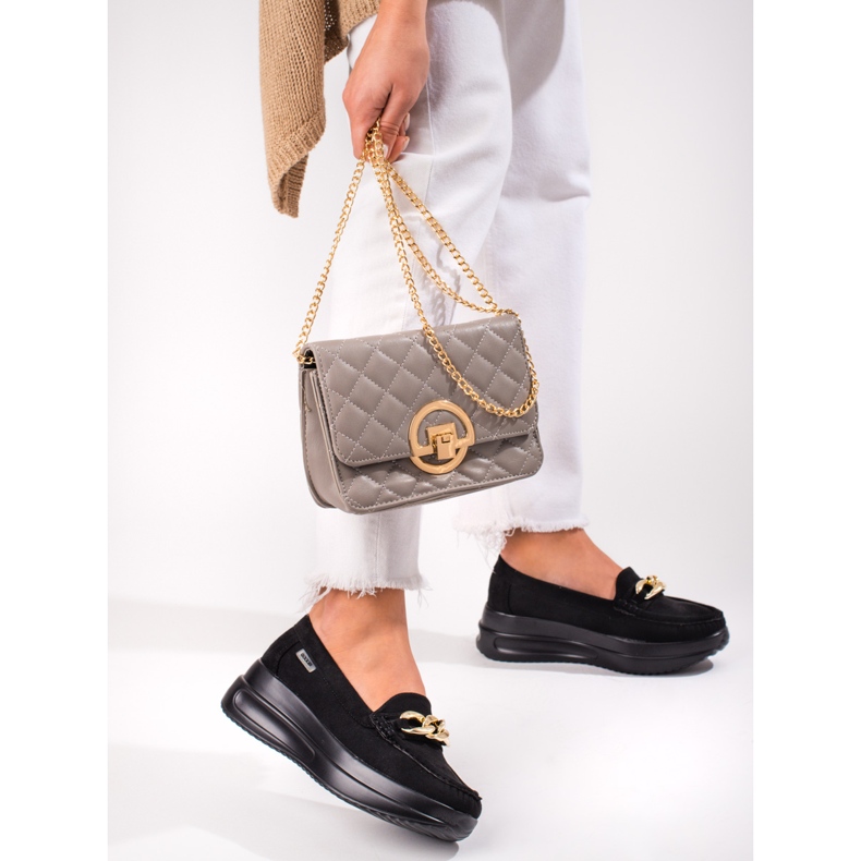 Shelovet Keil-Loafer für Damen mit Kette schwarz 2