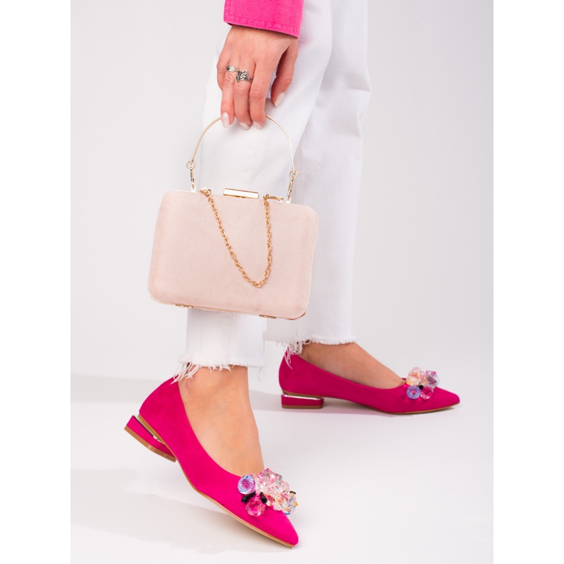 Damen-Pumps Shelovet mit niedrigem Absatz aus fuchsiafarbenem Wildleder rosa 1