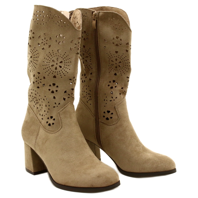 M.Daszyński Openwork Frauen Wildleder Beige Stiefel 3