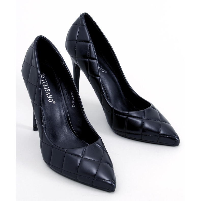 BM Raquel Schwarze gesteppte Pumps mit hohem Absatz 1