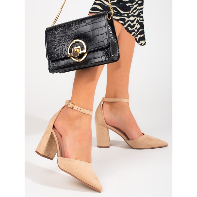 Beige Damenpumps Shelovet aus Wildleder 1