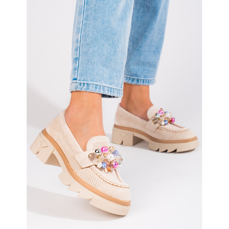 Seastar Damenloafer Shelovet Wildleder mit Kristallen beige 1