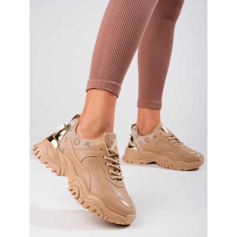 Beige Damensneaker Shelovet mit dicker Sohle 1