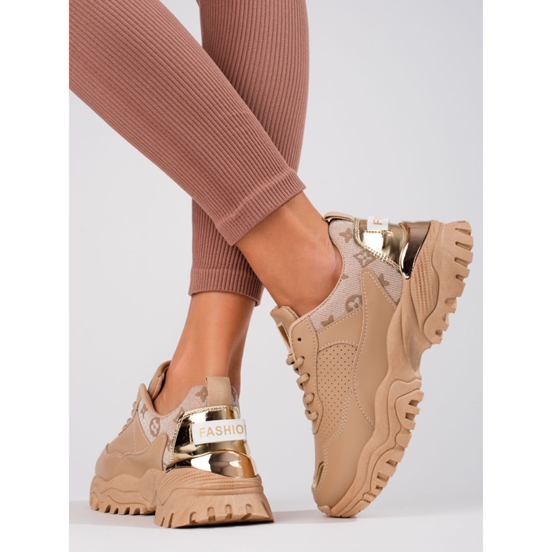 Beige Damensneaker Shelovet mit dicker Sohle 2