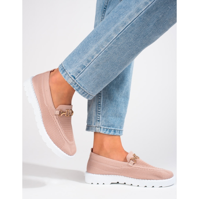 Puderfarbene Textil-Loafer von Shelovet für Damen rosa 2