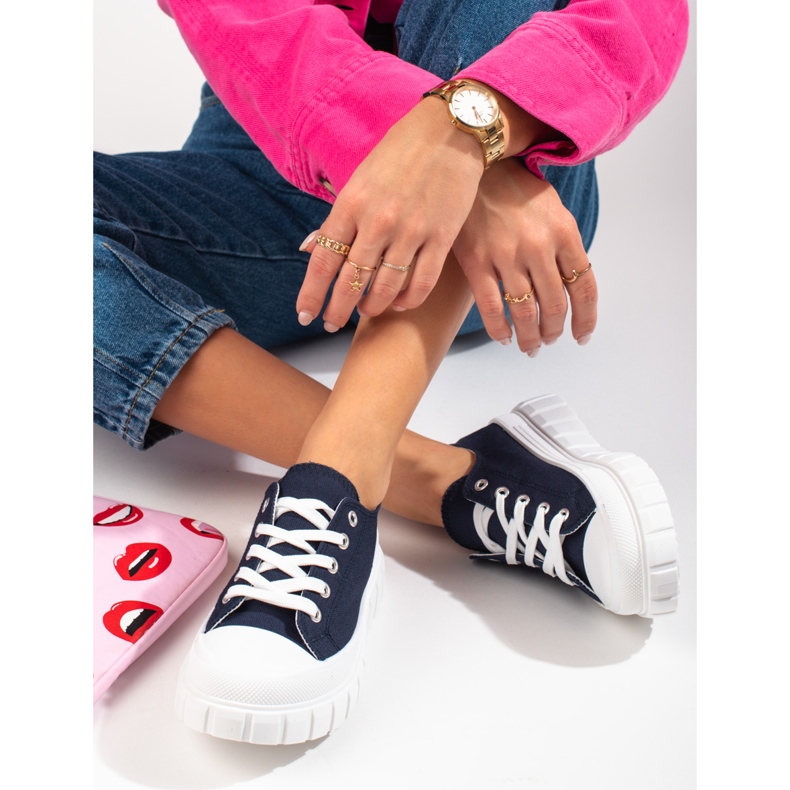 Marineblaue Damenturnschuhe von Shelovet auf der Plattform navy blau 1