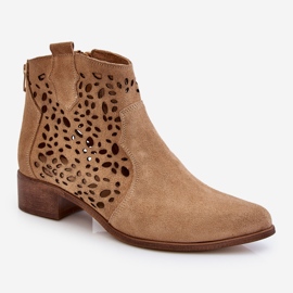 Lewski Shoes Durchbrochene Damenstiefel Lewski Schuhe 2909 Dunkelbeige braun 1