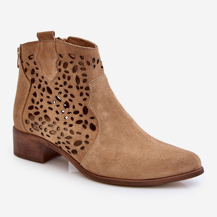 Lewski Shoes Durchbrochene Damenstiefel Lewski Schuhe 2909 Dunkelbeige braun 1