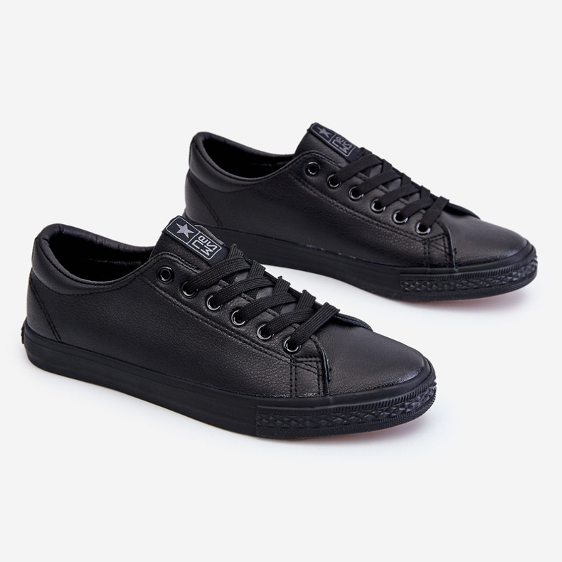 News Klassische Damen-Sneaker aus Leder zum Schnüren Schwarz Misima 1