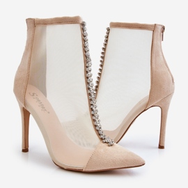 Modische Damen High Heel Stiefel mit Mesh Beige Rummi 2