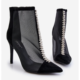 Modische Damen High Heel Stiefel mit Mesh Schwarz Rummi 1